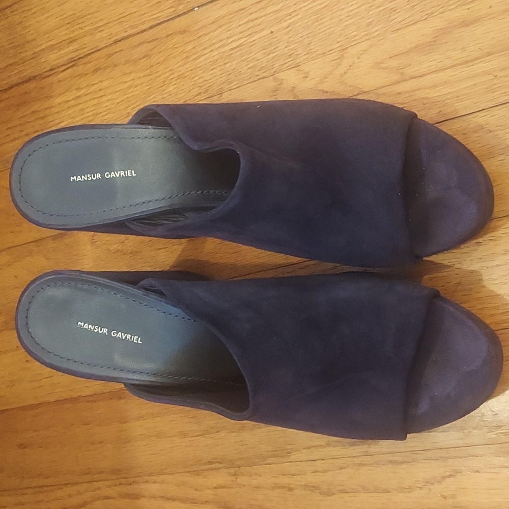 Mansur Gavriel blue suede mule sandal